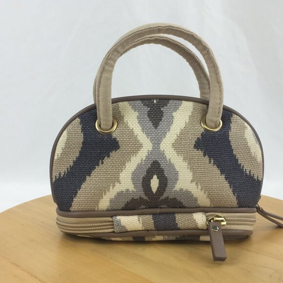 Spartina 449 Linen & Leather Mini Satchel Cosmetic Bag Makeup Bag - Picture 3 of 9